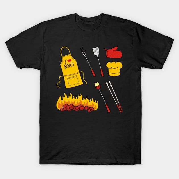 Barbeque Icons on Black T-Shirt by sifis